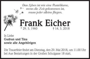 Traueranzeige von Frank Eicher  von Magdeburger Volksstimme