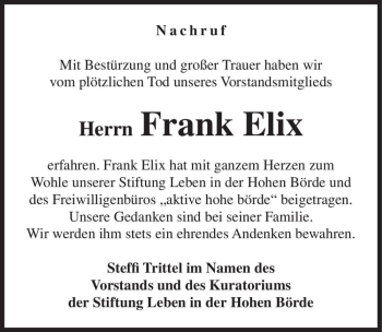 Traueranzeige von Frank Elix  von Magdeburger Volksstimme