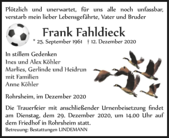 Traueranzeige von Frank Fahldieck  von Magdeburger Volksstimme