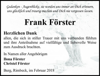 Traueranzeige von Frank Förster  von Magdeburger Volksstimme