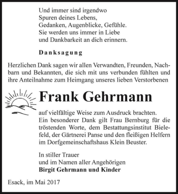 Traueranzeige von Frank Gehrmann  von Magdeburger Volksstimme