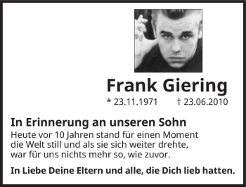 Traueranzeige von Frank Giering  von Magdeburger Volksstimme