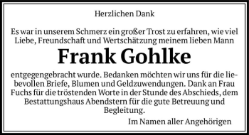 Traueranzeige von Frank Gohlke  von Magdeburger Volksstimme
