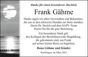 Traueranzeige von Frank Gähme  von Magdeburger Volksstimme