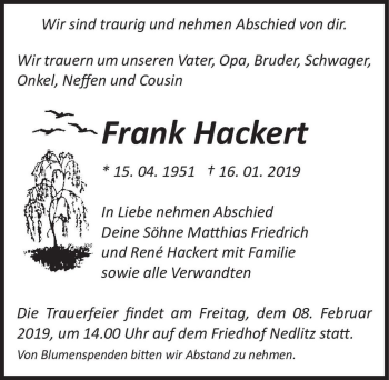 Traueranzeige von Frank Hackert  von Magdeburger Volksstimme