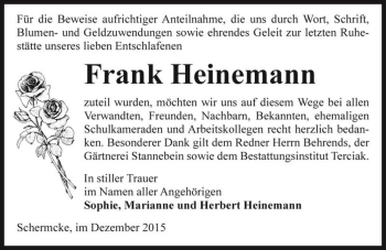 Traueranzeige von Frank Heinemann  von Magdeburger Volksstimme