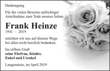 Traueranzeige von Frank Heinze  von Magdeburger Volksstimme