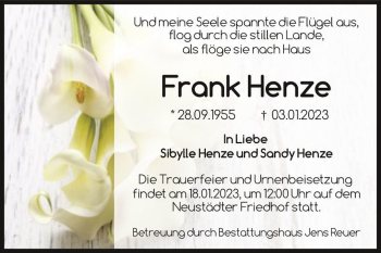 Traueranzeige von Frank Henze  von Magdeburger Volksstimme