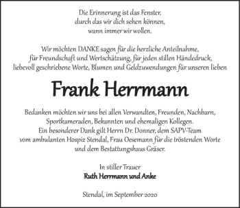 Traueranzeige von Frank Herrmann  von Magdeburger Volksstimme
