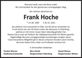 Traueranzeige von Frank Hoche  von Magdeburger Volksstimme