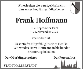 Traueranzeige von Frank Hoffmann  von Magdeburger Volksstimme