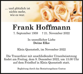 Traueranzeige von Frank Hoffmann  von Magdeburger Volksstimme