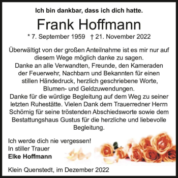 Traueranzeige von Frank Hoffmann  von Magdeburger Volksstimme
