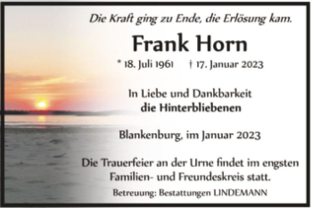 Traueranzeige von Frank Horn  von Magdeburger Volksstimme