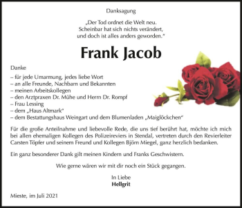 Traueranzeige von Frank Jacob  von Magdeburger Volksstimme
