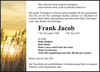 Traueranzeige von Frank Jacob  von Magdeburger Volksstimme
