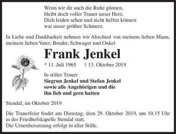 Traueranzeige von Frank Jenkel  von Magdeburger Volksstimme