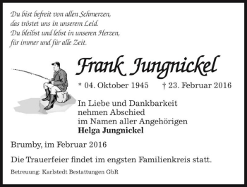 Traueranzeige von Frank Jungnickel  von Magdeburger Volksstimme