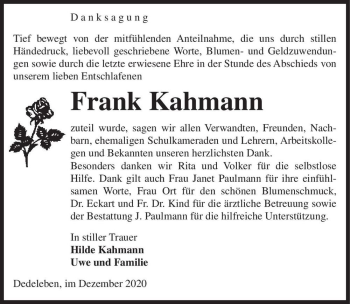 Traueranzeige von Frank Kahmann  von Magdeburger Volksstimme