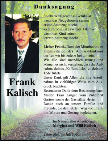 Traueranzeige von Frank Kalisch  von Magdeburger Volksstimme