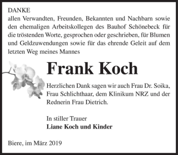 Traueranzeige von Frank Koch  von Magdeburger Volksstimme