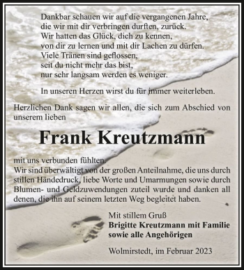 Traueranzeige von Frank Kreutzmann  von Magdeburger Volksstimme