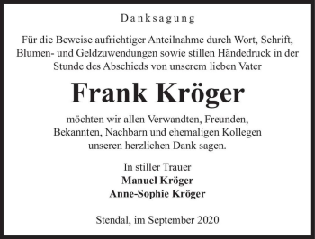 Traueranzeige von Frank Kröger  von Magdeburger Volksstimme