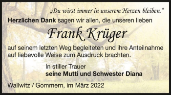 Traueranzeige von Frank Krüger  von Magdeburger Volksstimme