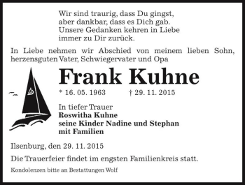 Traueranzeige von Frank Kuhne  von Magdeburger Volksstimme
