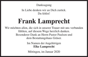 Traueranzeige von Frank Lamprecht  von Magdeburger Volksstimme