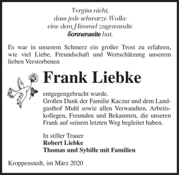 Traueranzeige von Frank Liebke  von Magdeburger Volksstimme
