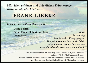Traueranzeige von Frank Liebke  von Magdeburger Volksstimme