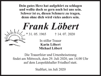 Traueranzeige von Frank Löbert  von Magdeburger Volksstimme