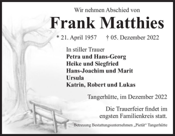 Traueranzeige von Frank Matthies  von Magdeburger Volksstimme