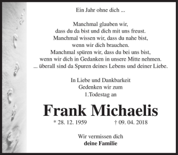 Traueranzeige von Frank Michaelis  von Magdeburger Volksstimme