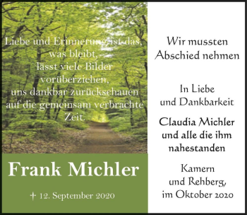 Traueranzeige von Frank Michler  von Magdeburger Volksstimme