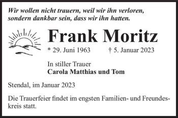 Traueranzeige von Frank Moritz  von Magdeburger Volksstimme