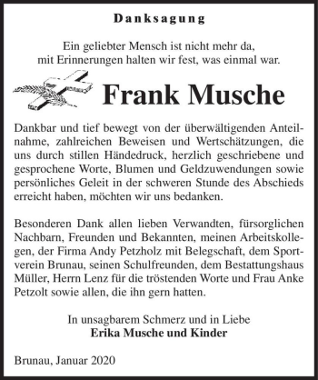 Traueranzeige von Frank Musche  von Magdeburger Volksstimme