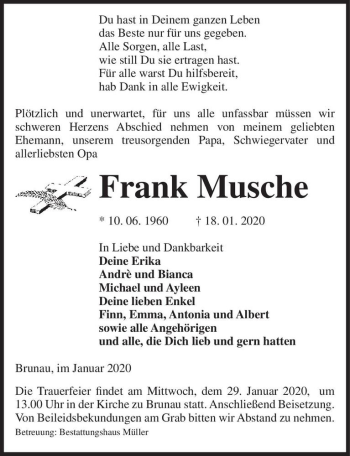 Traueranzeige von Frank Musche  von Magdeburger Volksstimme