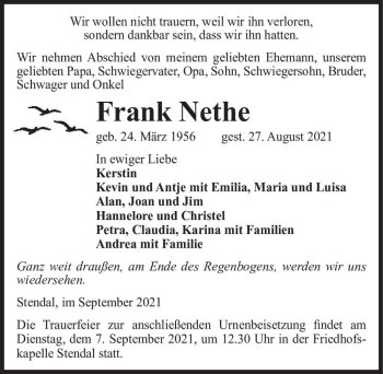 Traueranzeige von Frank Nethe  von Magdeburger Volksstimme