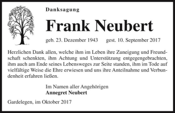 Traueranzeige von Frank Neubert  von Magdeburger Volksstimme