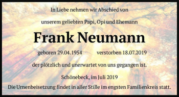 Traueranzeige von Frank Neumann  von Magdeburger Volksstimme