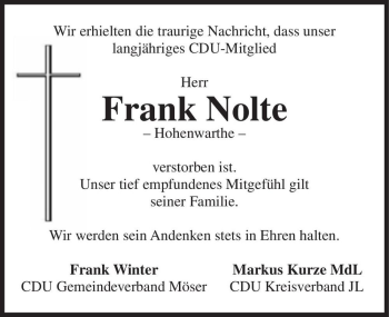Traueranzeige von Frank Nolte  von Magdeburger Volksstimme