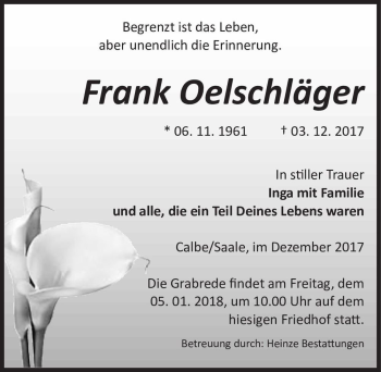 Traueranzeige von Frank Oelschläger  von Magdeburger Volksstimme