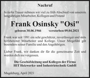 Traueranzeige von Frank Osinsky 