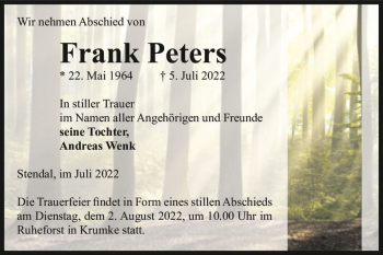 Traueranzeige von Frank Peters  von Magdeburger Volksstimme