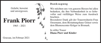 Traueranzeige von Frank Piorr  von Magdeburger Volksstimme