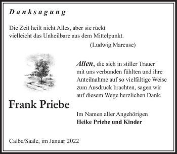 Traueranzeige von Frank Priebe  von Magdeburger Volksstimme