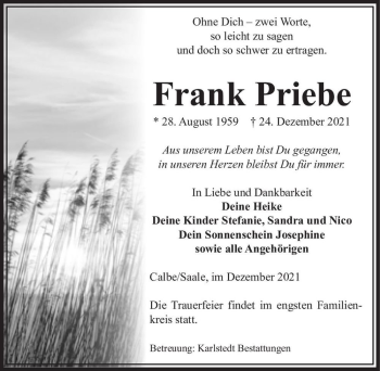 Traueranzeige von Frank Priebe  von Magdeburger Volksstimme