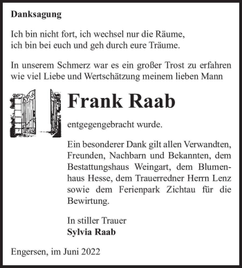 Traueranzeige von Frank Raab  von Magdeburger Volksstimme